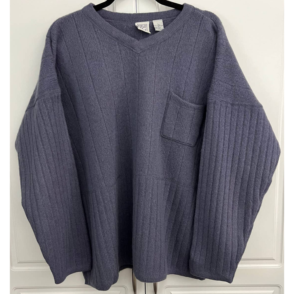 Vintage Field Gear Men's V-Neck Shetland Wool Sweater Blue Gray Size L